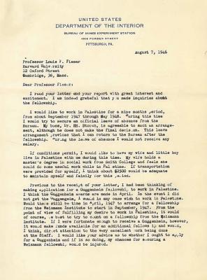 1946 - 47 Correspondence Relating to Milton Orchin’s Application for a Fellowship in pre-State of Israel Palestine