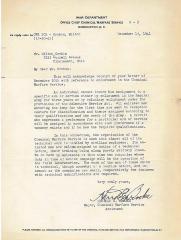  Letter from US War Department – Office Chief Chemical Warfare Department Regarding Milton’s Orchin’s Inquiry of Enlisting in the US Army’s Chemical Warfare Service