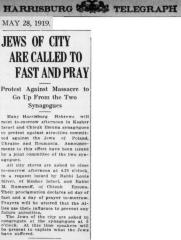 Article Regarding Jews of Harrisburg PA Protesting the 1919 Massacres of Jews in Eastern Europe