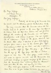 Letter from Henrietta Szold to Hon. Mayer Sulzberger Regarding a Book on Maimonides 