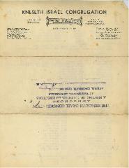 1935 Letter for Kneseth Israel Congregation Listing Officers
