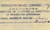 Board Meeting Notice "Stamp" from 1930s for Kneseth Israel Congregation (Cincinnati, Ohio)