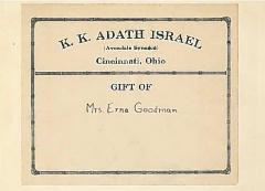 Bookplate &amp; Stamp from Adath Israel Congregation, Cincinnati, Ohio