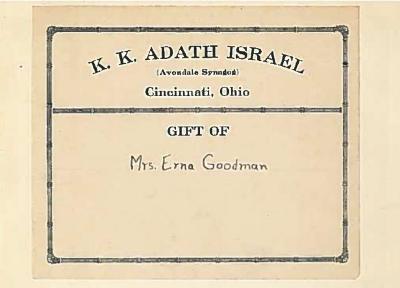 Bookplate &amp; Stamp from Adath Israel Congregation, Cincinnati, Ohio
