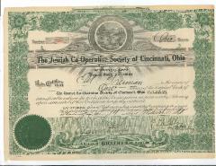 The Jewish Co-Operative Society of Cincinnati Capital Stock Certificate from 1920