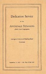 Program for the Dedication Service of the Avondale Synagogue, Adath Israel Congregation (Cincinnati, Ohio)