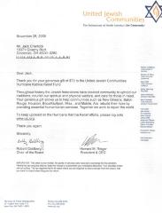 Typed Letter from United Jewish Communities re: Hurricane Katrina Relief Fund, November 28, 2005
