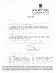 Agudath Israel of America (New York, New York) - Letter of Solicitation, 1982