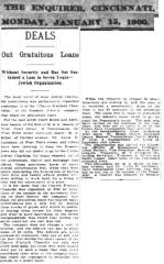 Article Regarding the 1900 Establishment of the Gemilas Chesed Society, Hebrew Free Loan Society of Cincinnati