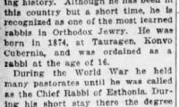 Article on the 1927 Installation of Rabbi Chaim Fishel Epstein as Rabbi of Kneseth Israel Congregation