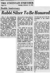 Article Regarding 85th Birthday Celebration of Rabbi Eliezer Silver in 1966