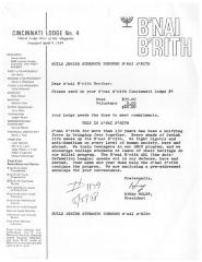 B'nai B'rith (Cincinnati, OH) - Letter re: Membership Dues, 1978