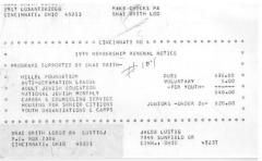 B'nai B'rith (Cincinnati, OH) - Membership Renewal Notice, 1979