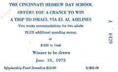 Cincinnati Hebrew Day School (Cincinnati, OH) - Raffle Tickets (nos. 0420-0425;0178-0183), 1973