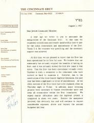 The Cincinnati Eruv (Cincinnati, OH) - Letter of Solicitation, 1987