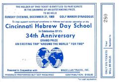 Raffle tickets (no. 280-284) for 34th Anniversary Drawing for Cincinnati Hebrew Day School (Cincinnati, OH), 1980