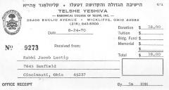 Telshe (Ohio) Yeshiva - Contribution Receipts for the Years 1970 - 1995