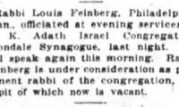 Articles Regarding Hiring of Rabbi Louis Feinberg by Adath Israel Congregation (Cincinnati, Ohio)