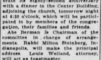 Article Regarding 82nd Anniversary Dinner by Adath Israel Congregation (Cincinnati, Ohio) - 1928