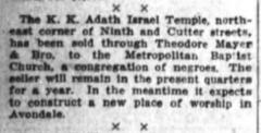 Articles Regarding 1916 Move of Adath Israel Congregation from Downtown Cincinnati to Avondale, Cincinnati, Ohio