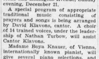 Hanukkah Concert at Adath Israel (Cincinnati, Ohio) to Pay Down Debt - 1930 