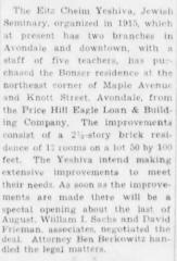 Articles Regarding New Building for Yeshiva Etz Chaim, Cincinnati, Ohio - 1933