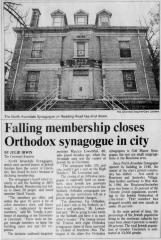 Article Regarding the Closing of North Avondale Synagogue (Cincinnati, Ohio) in 1998