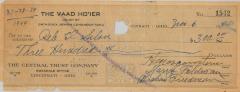 Check from VAAD Hoier of Cincinnati to Rabbi Eliezer Silver in 1944 for his use in Rescuing Jews in Europe