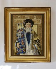 Portrait of a Rabbi Holding a Torah, in Needlepoint