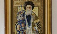 Portrait of a Rabbi Holding a Torah, in Needlepoint