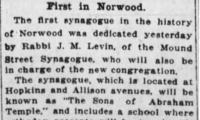 Article regarding 1922 Dedication of Norwood Synagogue Building (Cincinnati, Ohio)