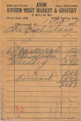 Receipt for Chevra Shaas from Avon Kosher Meat Market for $20.89, 1938