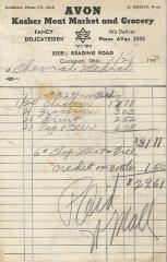 Receipt for Chevrah Shaas from Avon Kosher Meat Market and Grocery for $31.11, 1943