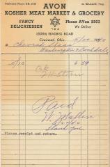Receipt for Chevrah Shaas from Avon Kosher Meat Market and Grocery for $6.54, 1940