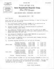 Announcement concerning Passover from Beth Hamedrash Hagadol Congregation, 1967