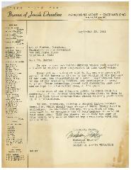 1941 Letter to Albert Harris from the Bureau of Jewish Education regarding the Establishment of a Zmiros Shabbos Committee (for the reading of the weekly Haftorah portion on Friday evening) 