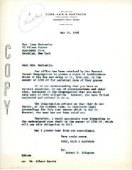 Letter from Kneseth Israel to Lena Berkowitz concerning overdue funds, May 10, 1966