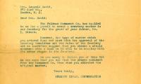 Letter from Kneseth Israel to Leopold David concerning a permit for a grave marker, October 3, 1956