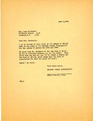 Letter from Kneseth Israel to Lena Berkowitz concerning payments, June 2, 1966