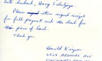 Letter from Harold Kinger to Kneseth Israel concerning his mother-in-law's funeral payment, February 7, 1973