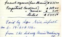 William Jaffe's cemetery account statement from Kneseth Israel, beginning February 6, 1967