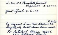 Clara Mesh's cemetery account statement from Kneseth Israel, beginning April 21, 1953