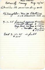 Fanny Horowitz's cemetery account statement from Kneseth Israel beginning September 7, 1965
