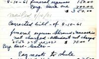 Celia Muskat's cemetery account statement from Kneseth Israel, beginning August 10, 1961