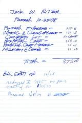 Jack W. Ritter's cemetery account statement from Kneseth Israel, beginning October 25, 1978
