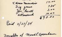 Lillian Rosenbaum's cemetery account statement from Kneseth Israel, beginning March 27, 1934