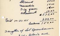 Bessie Rosenbaum's cemetery account statement from Kneseth Israel, beginning October 11, 1942