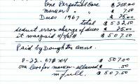 Mollie Pinsky's cemetery account statement from Kneseth Israel, beginning July 24, 1967