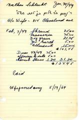 Nathan Schlacht's cemetery account statement from Kneseth Israel, beginning February 7, 1949