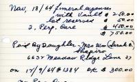 Sophie Schaen's cemetery account statement from Kneseth Israel, beginning November 18, 1964